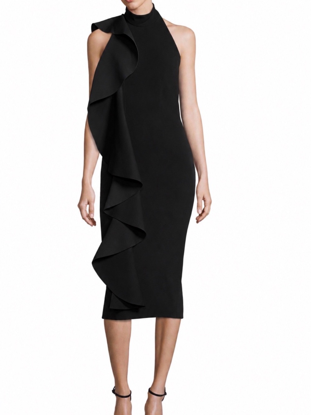 Solace London Amelle Black Halter Dress with Ruffle